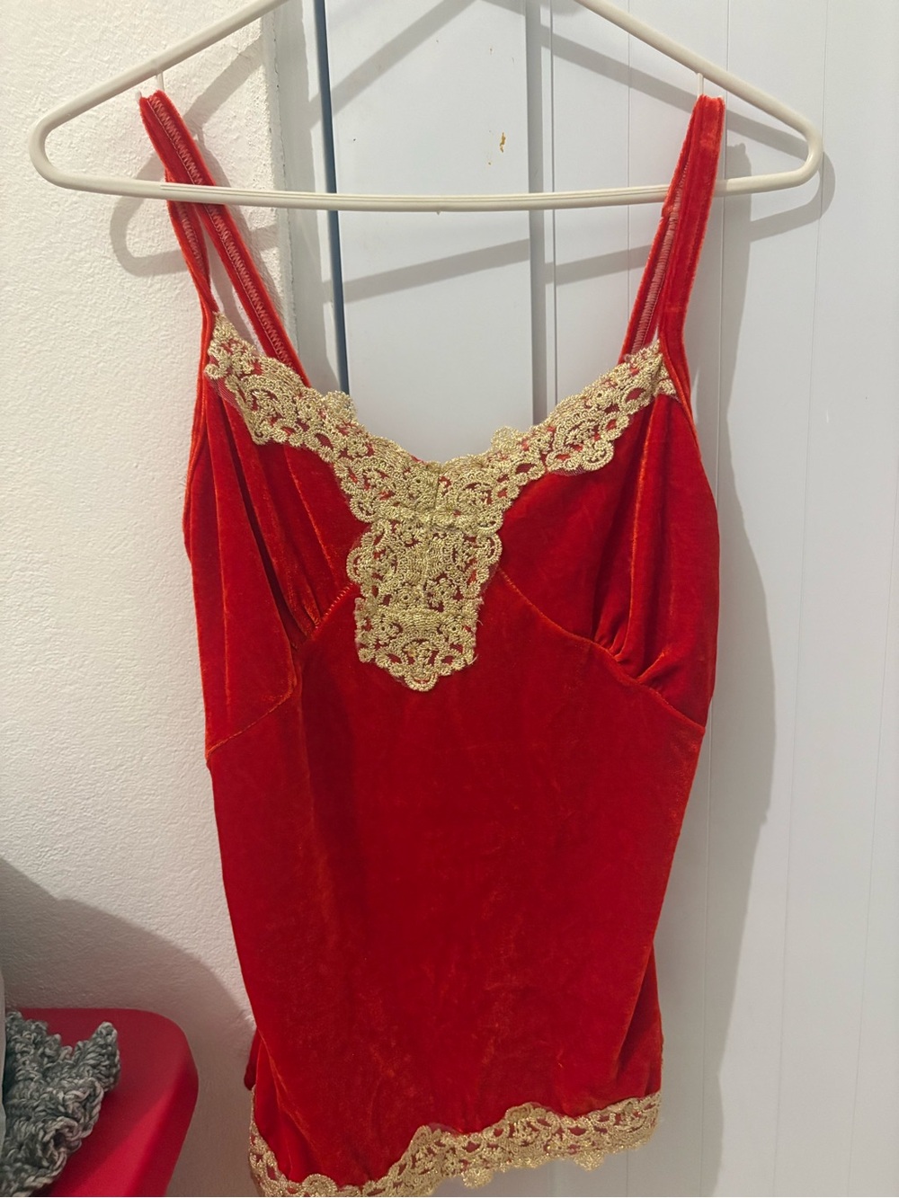 Red Velvet Lace-Trim Cami